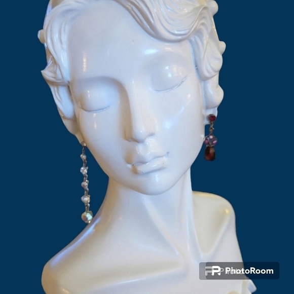 Vintage Jewelry - Mismatched Aurora Borealis Rhinestone Red Crystal Drop Dangle Earrings